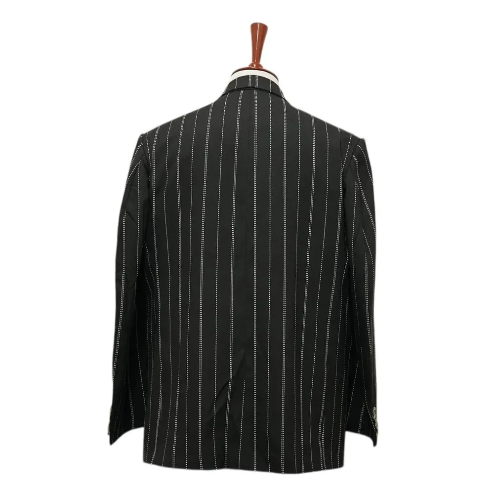 Mens 46R Wool Blazer Sport Coat Black White Pinstripe Preppy Formal Wedding